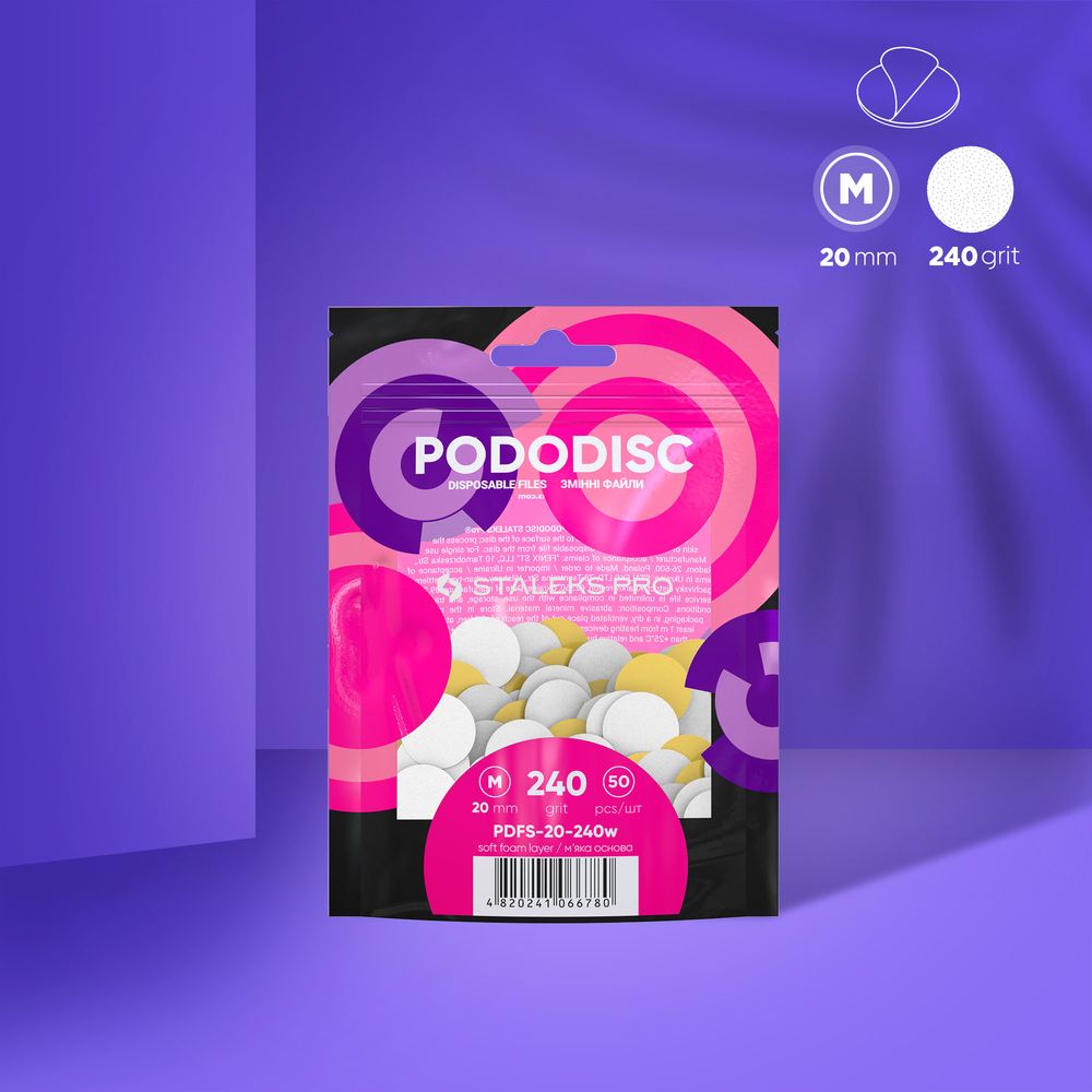 Pack de recharge de limes avec mousse adhésives pour PODODISC STALEKS PRO M, 240 grits (50 pcs)