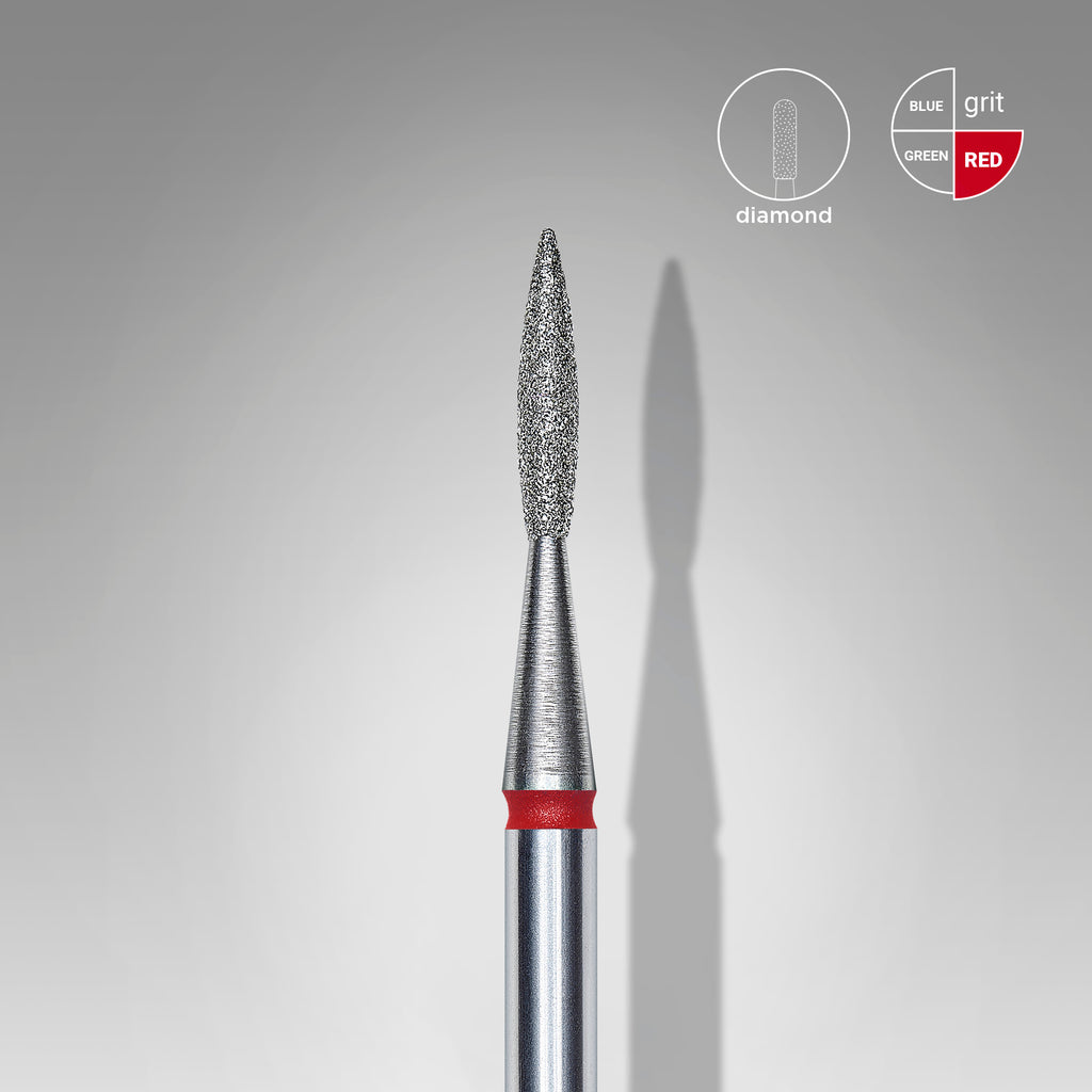 Diamond nail drill bit pointed FLAME RED EXPERT head diameter 1,6 mm / working part 8 mm