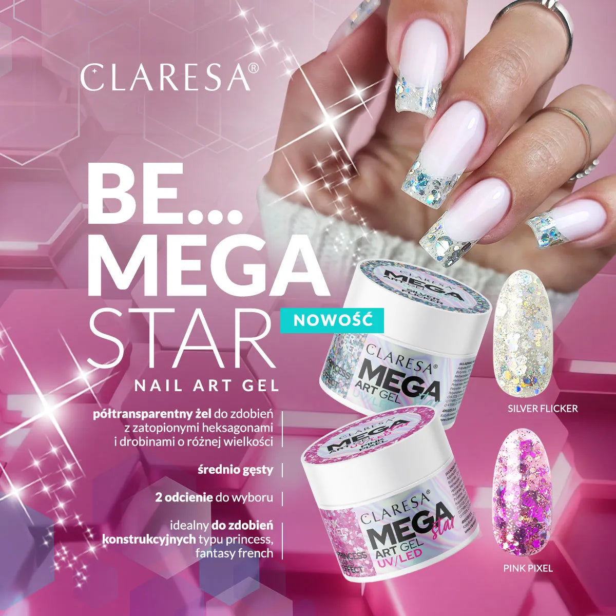 Gel nail art Claresa MEGASTAR SILVER FLICKER - 10 g