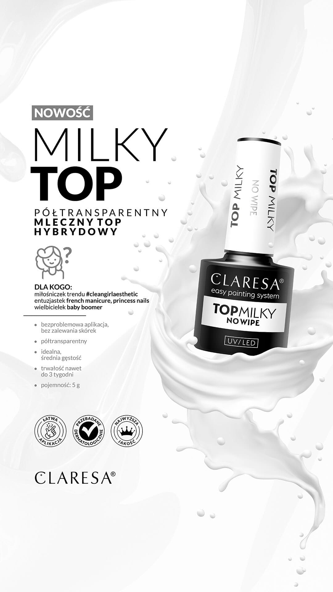 Claresa TOP COAT MILKY 5 g