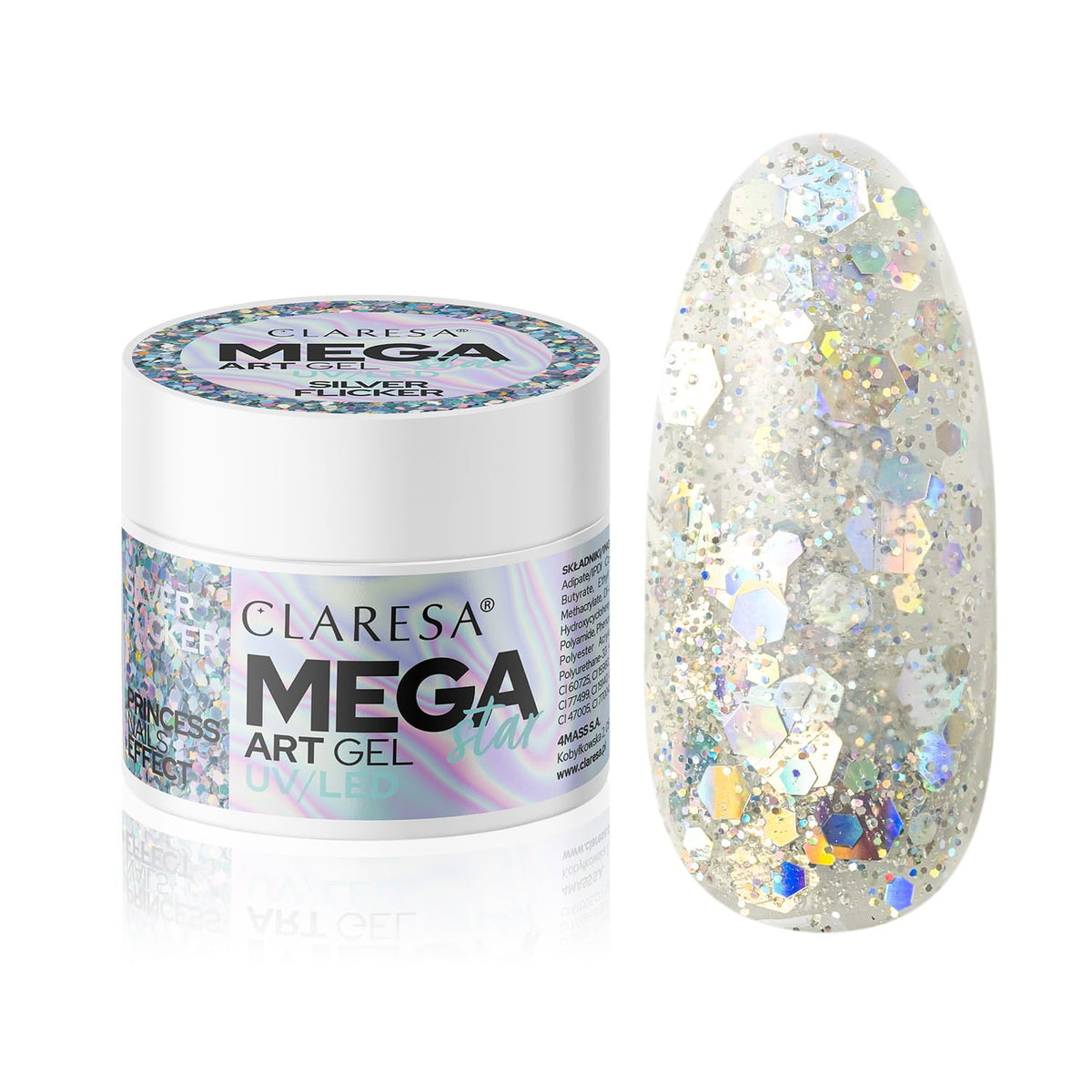 Gel nail art Claresa MEGASTAR SILVER FLICKER - 10 g