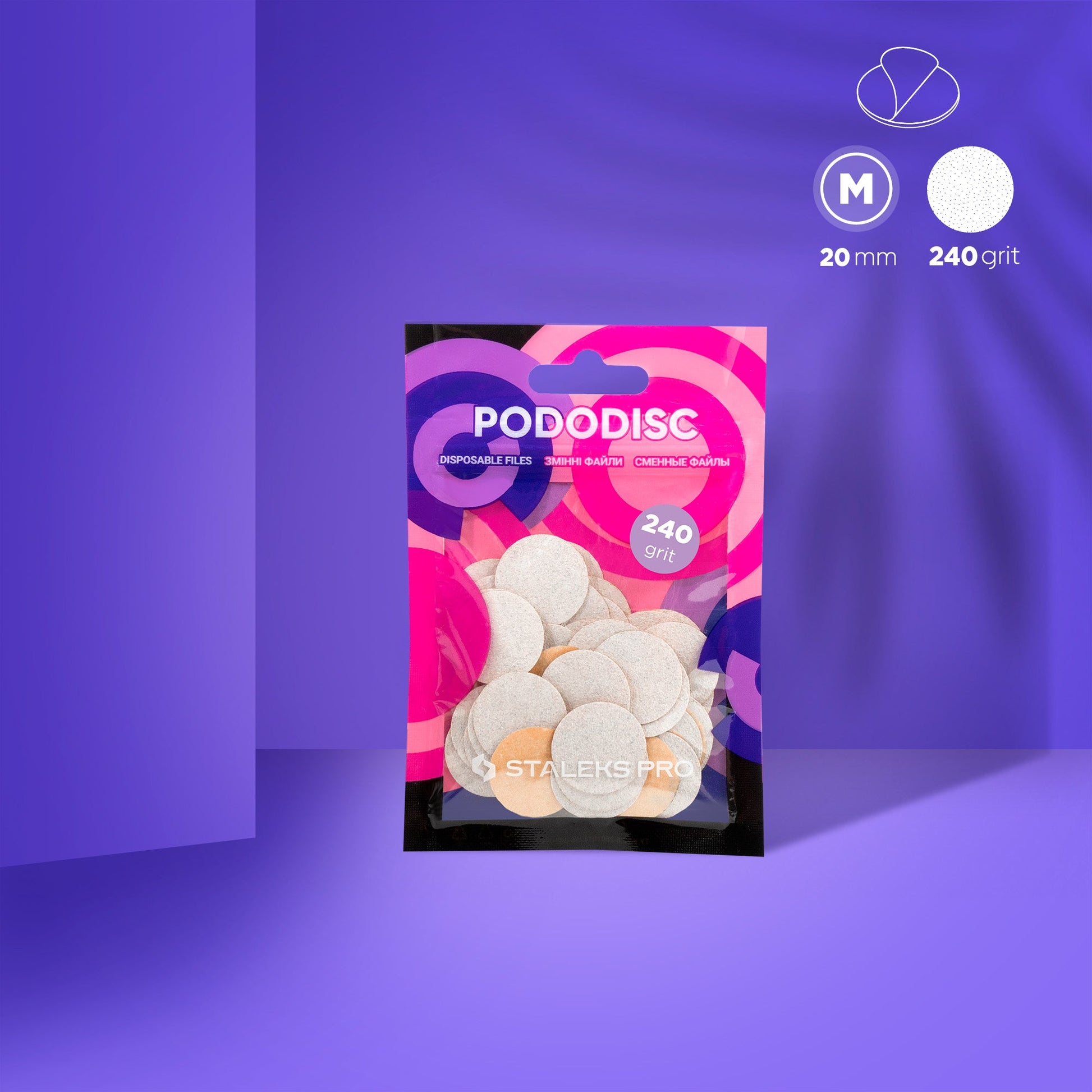 Recharge pour disque pédicure PODODISC STALEKS PRO M, 240 grits (50 pcs)