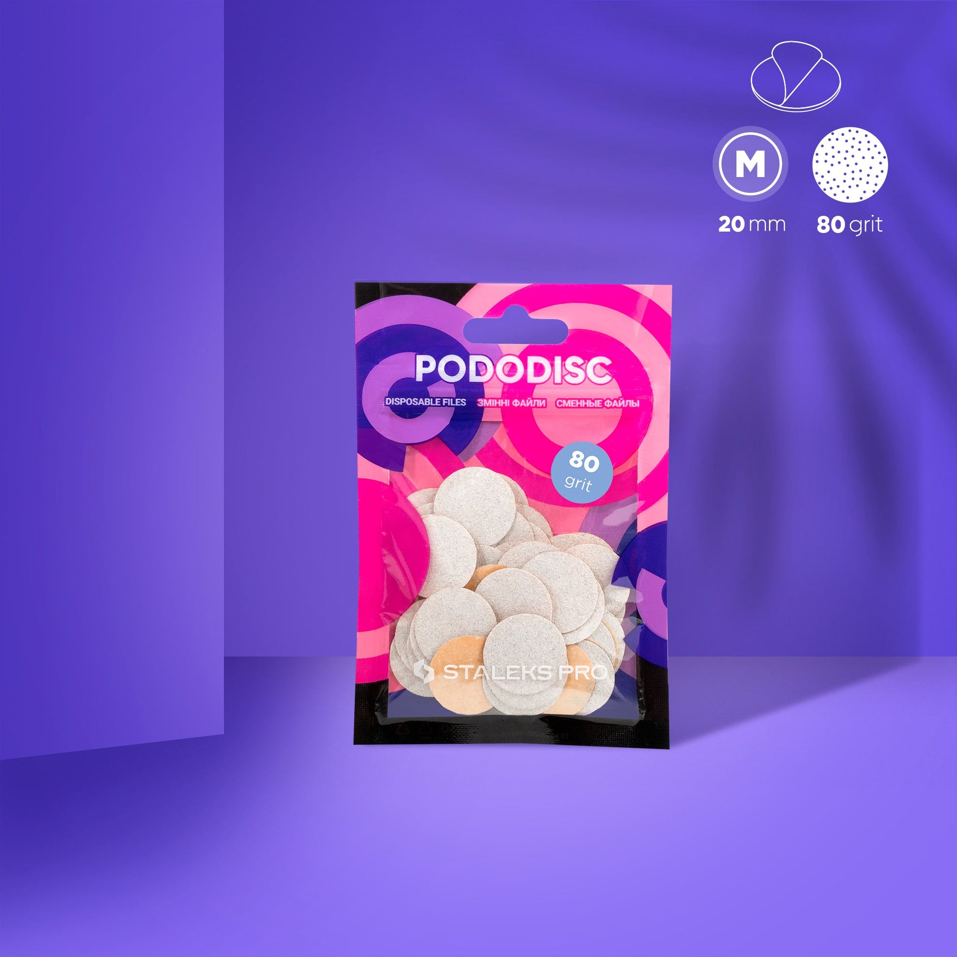 Recharge pour disque pédicure PODODISC STALEKS PRO M, 80 grits (50 pcs)