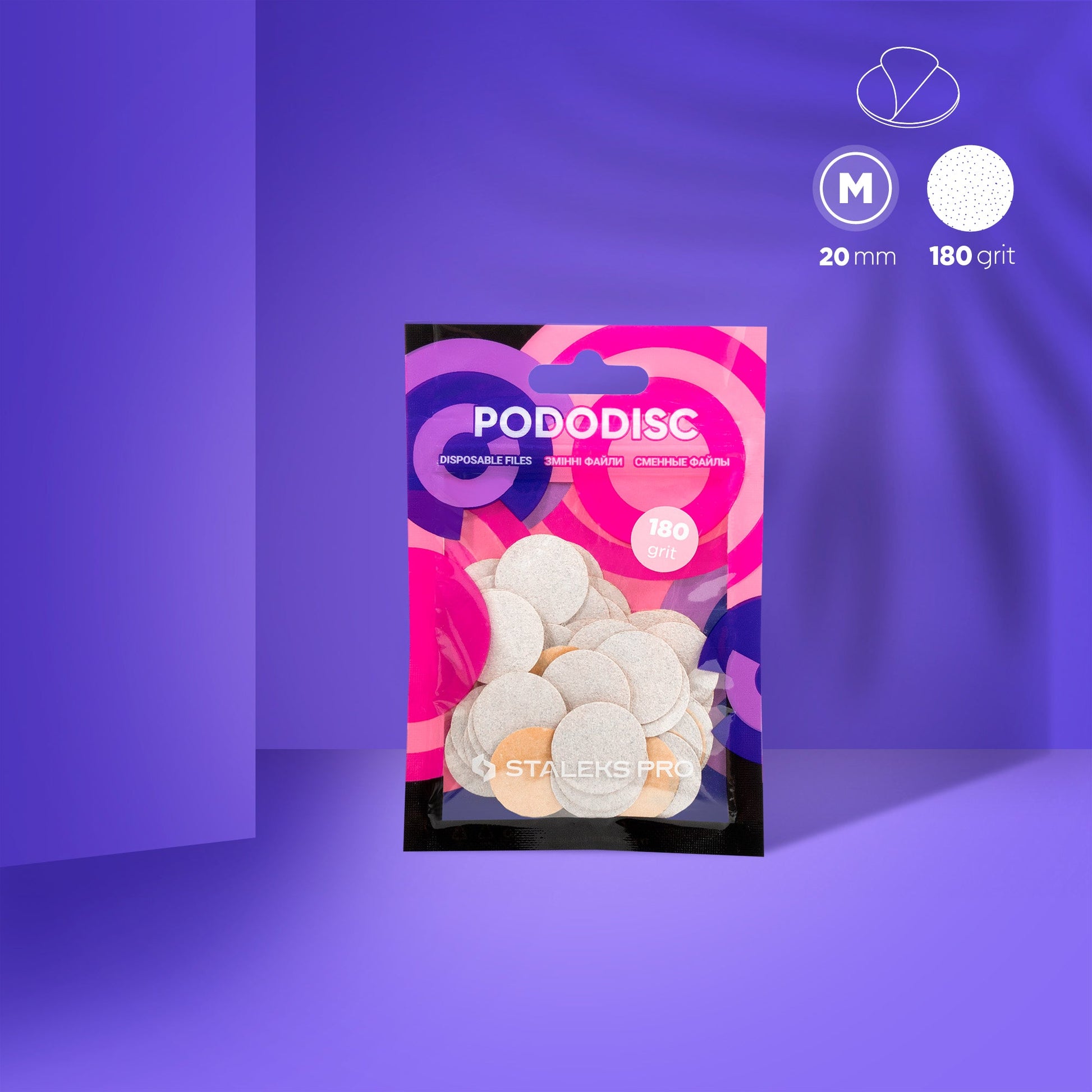 Recharge pour disque pédicure PODODISC STALEKS PRO M, 180 grits (50 pcs)